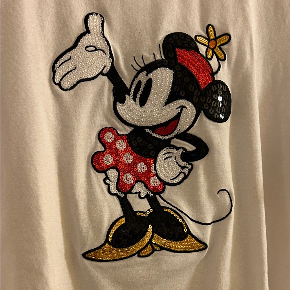Walt Disney World Women’s 1X White T-Shirt Sequins Minnie Mouse Licensed Disney